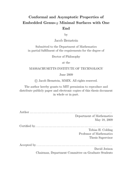 Conformal and Asymptotic Properties of Embedded Genus-G Minimal Surfaces with One End by Jacob Bernstein