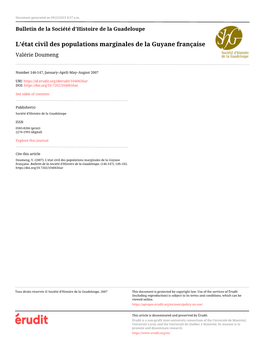 L'état Civil Des Populations Marginales De La Guyane Française