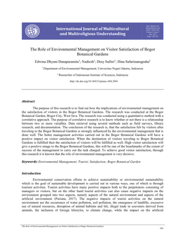 International Journal of Multicultural and Multireligious Understanding the Role of Environmental Management on Visitor Satisfac