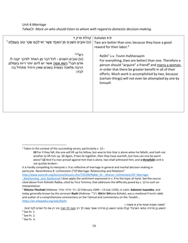 Unit 4 Marriage Tanach More on Who Should Listen to Whom with Regard to Domestic Decision-Making