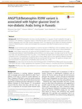 ANGPTL8/Betatrophin R59W Variant Is Associated with Higher Glucose