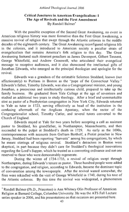 Critical Junctures in American Evangelicalism: I the Age of Revivals and the First Amendment by Randall Balmer*