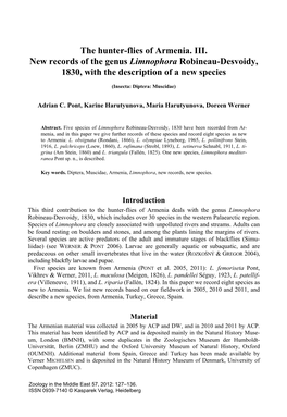 The Hunter-Flies of Armenia. III. New Records of the Genus Limnophora Robineau-Desvoidy, 1830, with the Description of a New Species