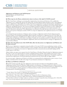 Afghanistan and Pakistan at the NATO Summit Frederick Barton, with Harald Thorud March 25, 2009