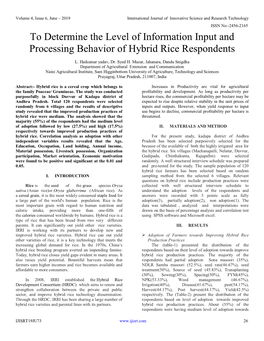 To Determine the Level of Information Input and Processing Behavior of Hybrid Rice Respondents