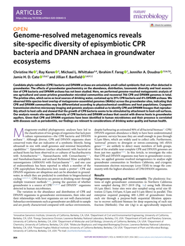 Genome-Resolved Metagenomics Reveals Site-Specific Diversity of Episymbiotic CPR Bacteria and DPANN Archaea in Groundwater Ecosystems