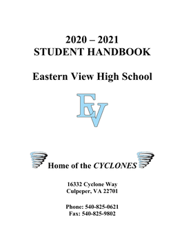 2020 – 2021 STUDENT HANDBOOK Eastern View High School