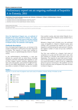 Preliminary Report on an Ongoing Outbreak of Hepatitis a in Estonia, 2011