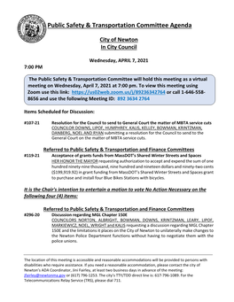 Public Safety & Transportation Committee Agenda