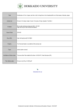 Distribution of Zinc, Copper, and Iron in the Tailings Dam of an Abandoned Mine in Shimokawa, Hokkaido, Japan