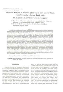 Exsolution Features in Pyroxene Phenocrysts from an Anorthosite Massif in Northern Kerala, South India