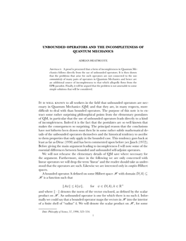 Unbounded Operators and the Incompleteness of Quantum Mechanics