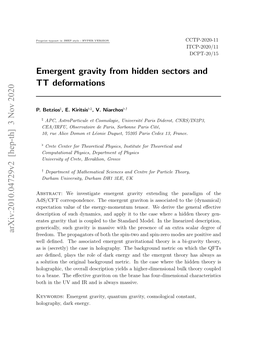 Emergent Gravity from Hidden Sectors and TT Deformations