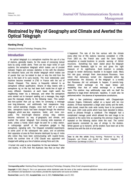 Restrained by Way of Geography and Climate and Averted the Optical Telegraph