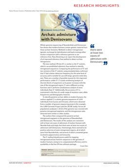 Human Evolution: Archaic Admixture with Denisovans