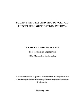 Solar Thermal and Photovoltaic Electrical Generation in Libya