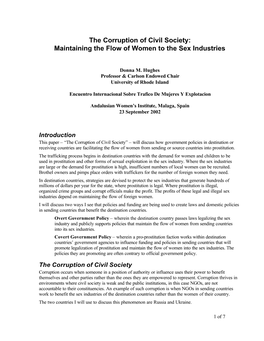 The Corruption of Civil Society: Maintaining the Flow of Women to the Sex Industries