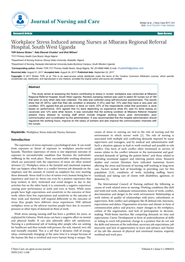 Workplace Stress Induced Among Nurses at Mbarara Regional