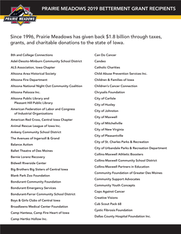 Prairie Meadows 2019 Betterment Grant Recipients