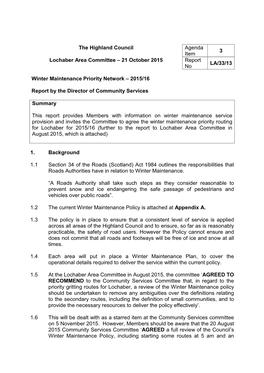 Item 3 Winter Maintenance Priority Network – 2015/16