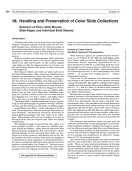 18. Handling and Preservation of Color Slide Collections