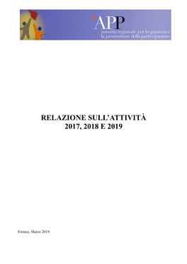 Relazione Sull'attività 2017, 2018 E 2019