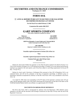 GART SPORTS COMPANY (Exact Name of Registrant As Specified in Its Charter)