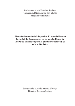 El Espacio Libre En La Ciudad De Buenos Aires En Torno a La Década De 1920 Y Su Utilización Para La Práctica Deportiva Y De Educación Física