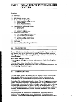 Unit 1 Indian Polity in the Mid-18Th Century