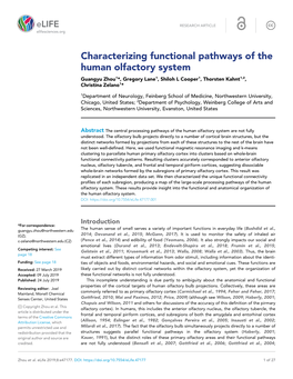 Characterizing Functional Pathways of the Human Olfactory System Guangyu Zhou1*, Gregory Lane1, Shiloh L Cooper1, Thorsten Kahnt1,2, Christina Zelano1*