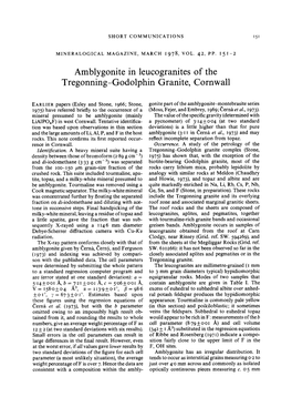 Amblygonite in Leucogranites of the Tregonning-Godolphin Granite, Cornwall