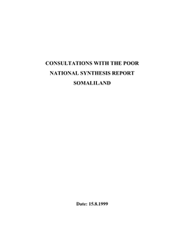 Consultations with the Poor National Synthesis Report Somaliland