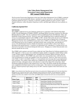 1 Lake Tahoe Basin Management Unit Ecosystem Conservation