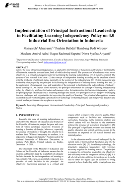 Implementation of Principal Instructional Leadership in Facilitating Learning Independency Policy on 4.0 Industrial Era Orientation in Indonesia