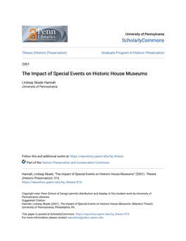 The Impact of Special Events on Historic House Museums