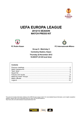 Uefa Europa League 2012/13 Season Match Press Kit