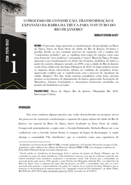 O Processo De Construção, Transformação E Expansão Da Barra Da Tijuca Para 