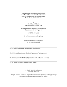 A Geochemical Approach to Understanding Raw Material Use and Stone Tool Production at the Richardson Island Archaeological Site, Haida Gwaii, British Columbia