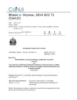 Bhasin V. Hrynew, 2014 SCC 71 (Canlii)