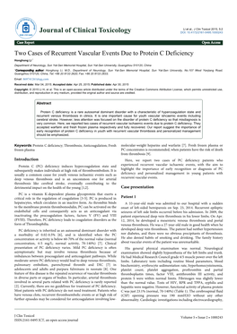 Two Cases of Recurrent Vascular Events Due to Protein C Deficiency