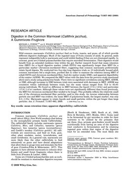 RESEARCH ARTICLE Digestion in the Common Marmoset (Callithrix Jacchus), a Gummivore-Frugivore