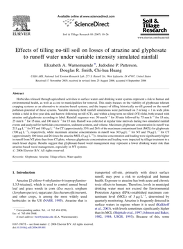 Effects of Tilling No-Till Soil on Losses of Atrazine and Glyphosate to Runoff Water Under Variable Intensity Simulated Rainfall Elizabeth A