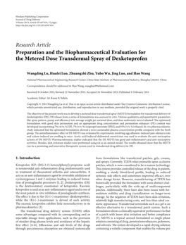 Preparation and the Biopharmaceutical Evaluation for the Metered Dose Transdermal Spray of Dexketoprofen