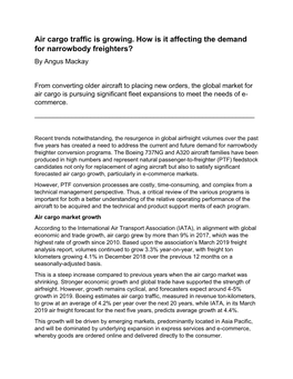 Air Cargo Traffic Is Growing. How Is It Affecting the Demand for Narrowbody Freighters? by Angus Mackay