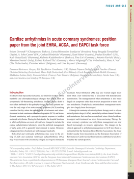 Cardiac Arrhythmias in Acute Coronary Syndromes: Position Paper from the Joint EHRA, ACCA, and EAPCI Task Force