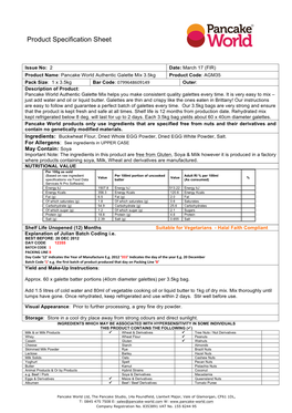 Product Specification Sheet