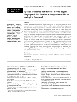 Species Abundance Distributions: Moving Beyond Single Prediction Theories to Integration Within an Ecological Framework