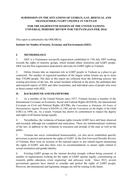 Lgbt”) People in Vietnam for the Eighteenth Session of the United Nations Universal Periodic Review for Vietnam (Jan-Feb, 2014)