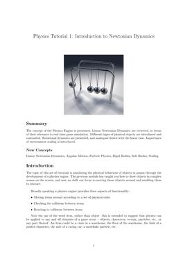 Physics Tutorial 1: Introduction to Newtonian Dynamics