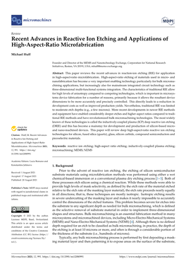 Recent Advances in Reactive Ion Etching and Applications of High-Aspect-Ratio Microfabrication